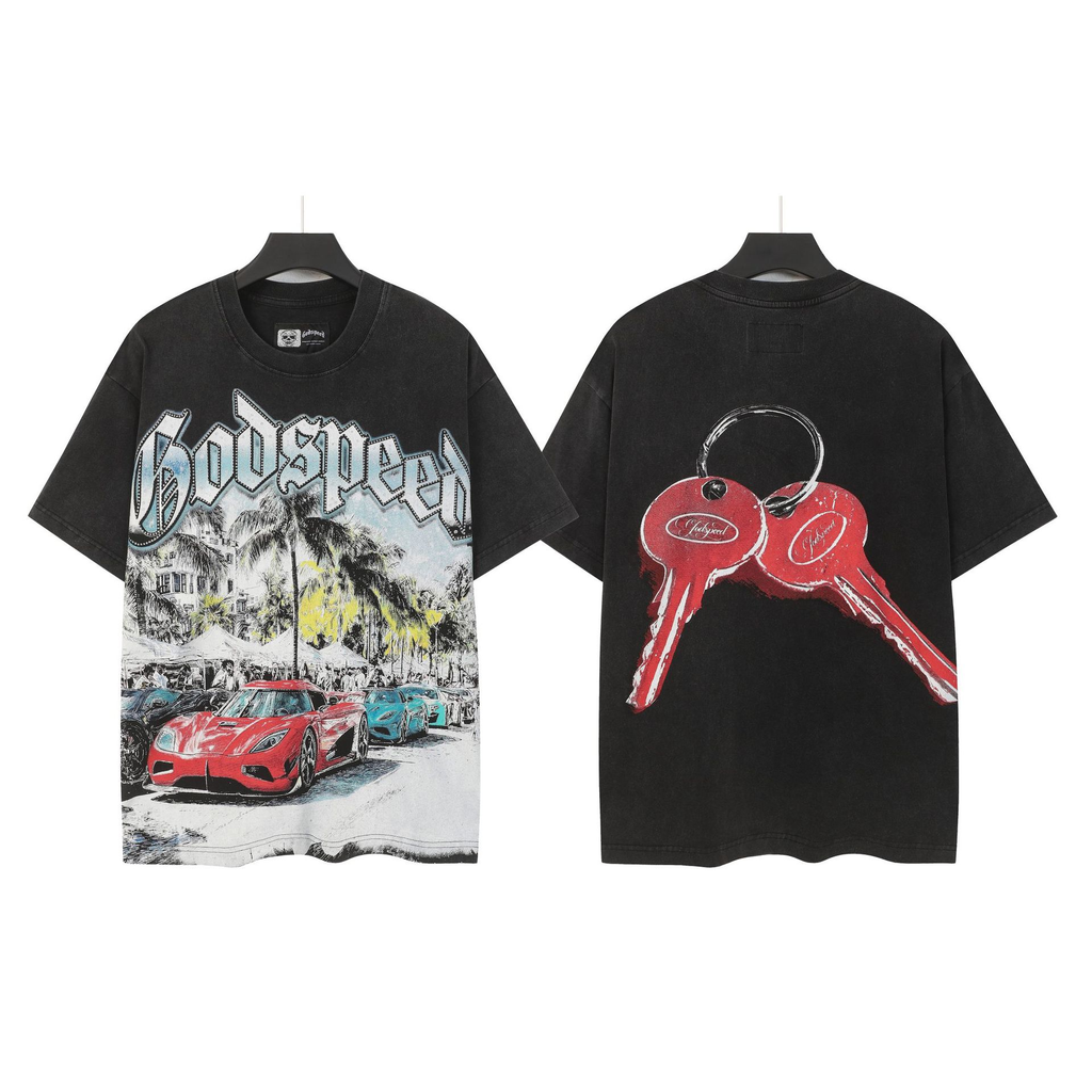 Mtnshop Fashion God Style Hip-Hop West Coast Graffiti Unisex Loose High-Definition Print Cotton T-Shirt