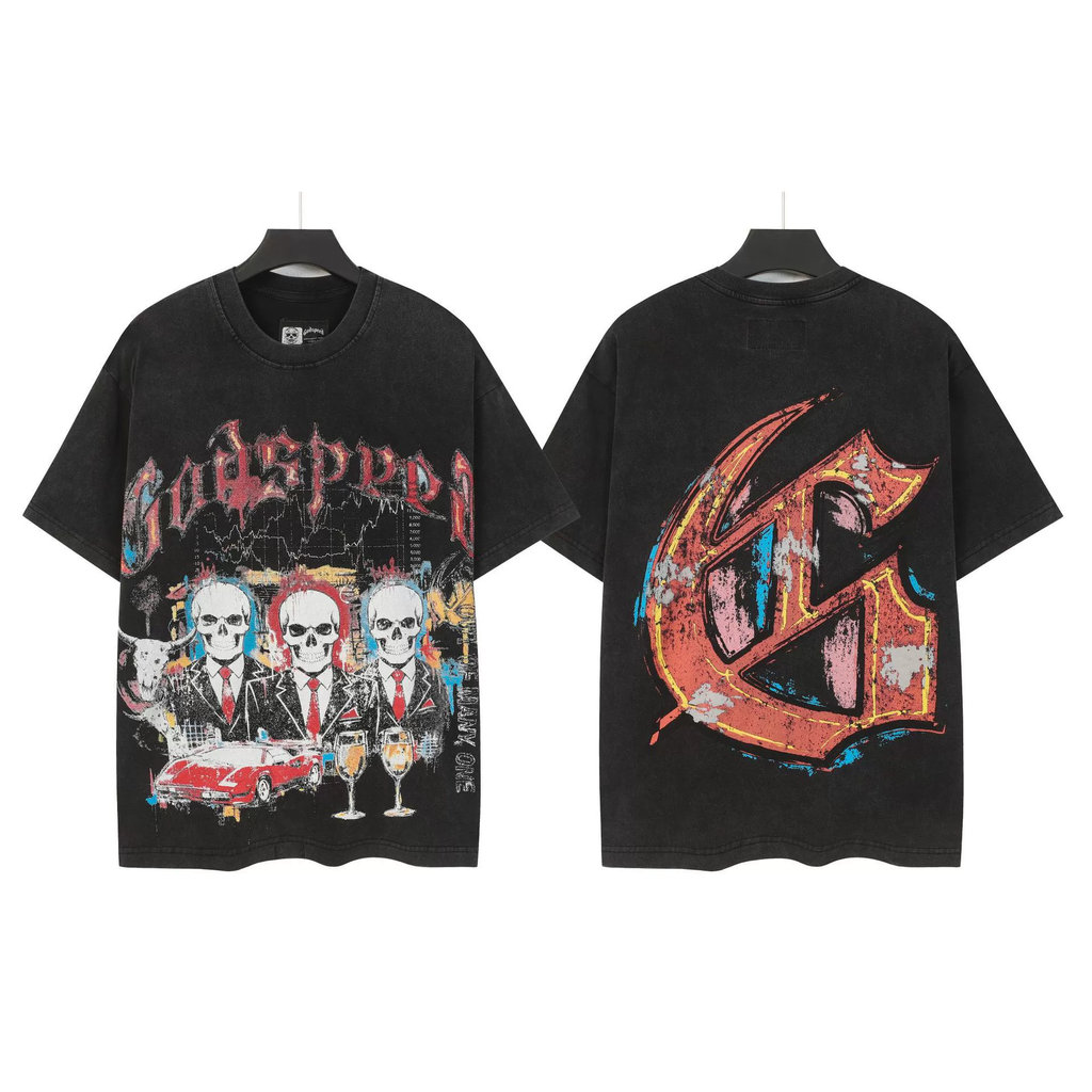 Mtnshop Fashion God Style Hip-Hop West Coast Graffiti Unisex Loose High-Definition Print Cotton T-Shirt