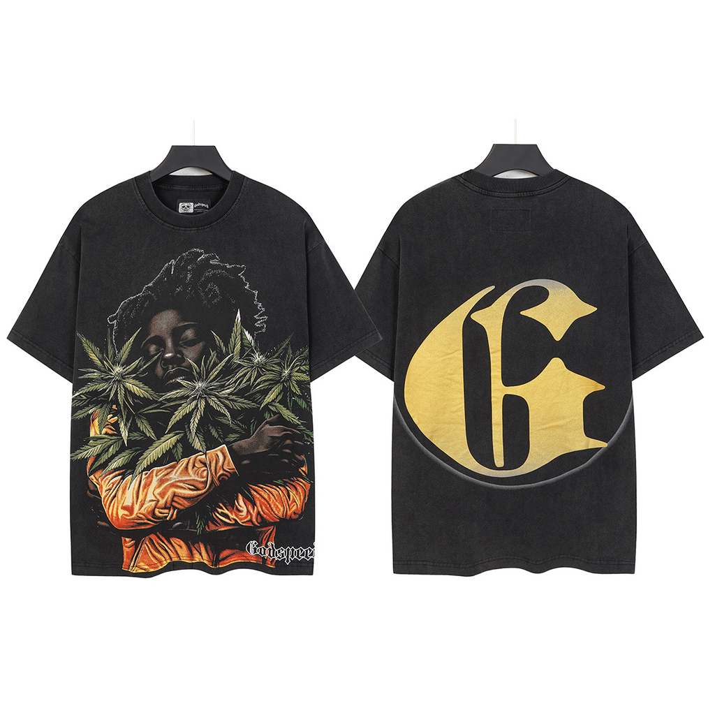Mtnshop Fashion God Style Hip-Hop West Coast Graffiti Unisex Loose High-Definition Print Cotton T-Shirt