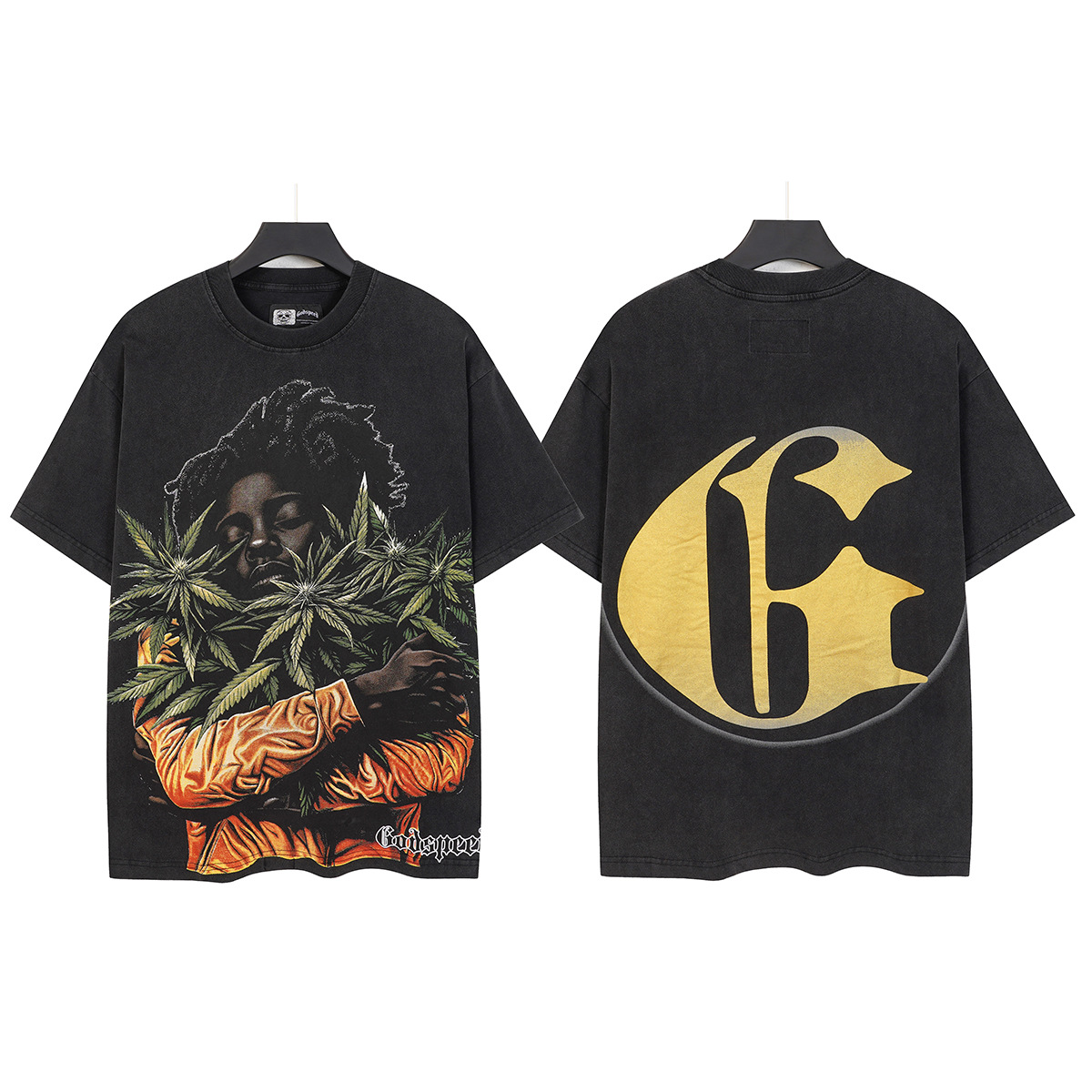 Mtnshop Fashion God Style Hip-Hop West Coast Graffiti Unisex Loose High-Definition Print Cotton T-Shirt